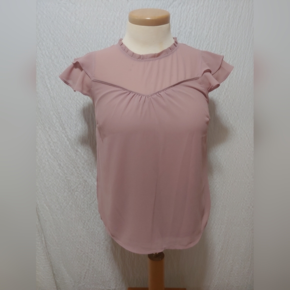 Monteau Tops - Monteau Pink Ruffled Cap Sleeve Blouse L
